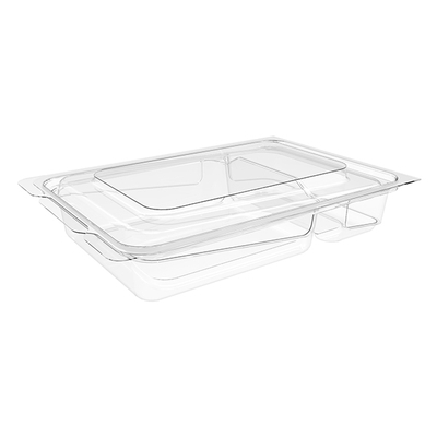 HINGED CLEAR RPET SNACK BOX 3 COMPARTMENTS WITH FLAT LID R-530 7