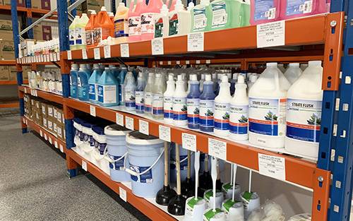 Large array of professional grade chemical and cleaning products